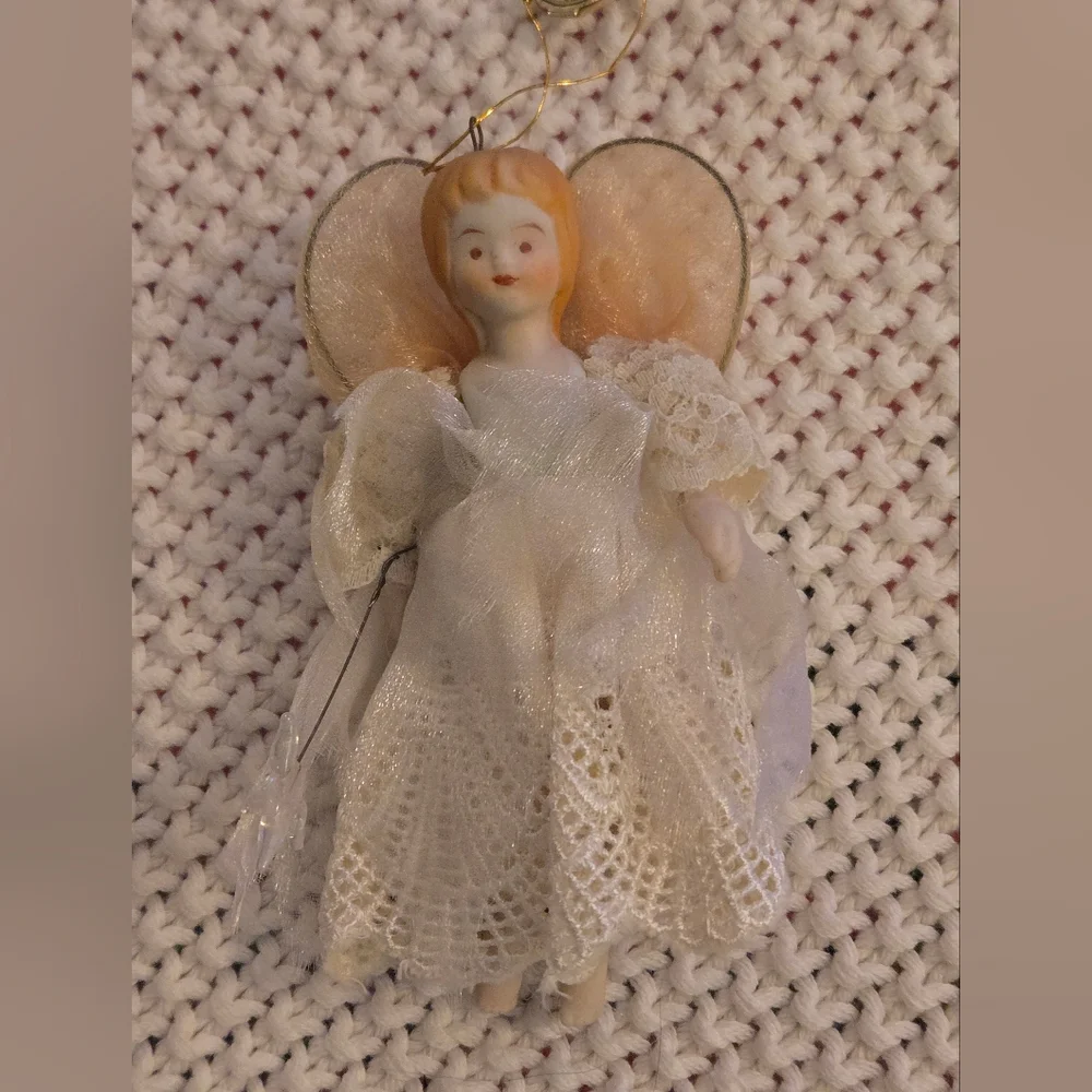 Vintage Kurt Adler Angel Doll Ornament Porcelain Christmas Decor Lace Dress Cute